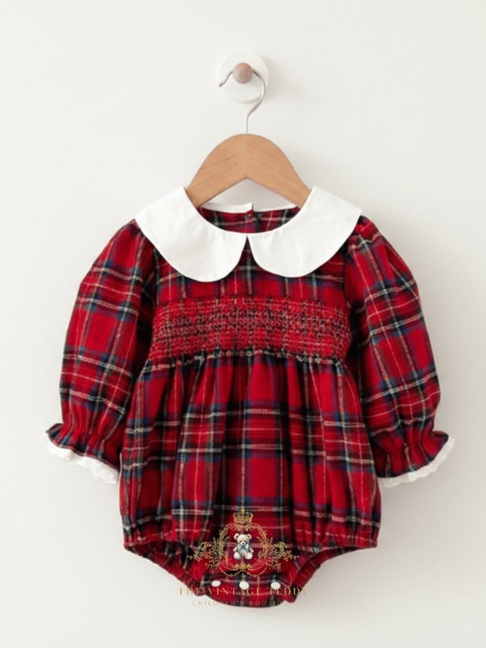 NWT Pretty Girls Smocked Long Sleeve Romper Bubble Holiday Outfit Plaid 18-24M - Picture 3 of 3